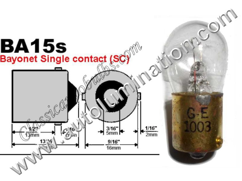 #1003, Miniature Bulb, Ba15S Base, 12.8 Volt, 0.94 Amp, 12 Watt, B6, SC Bayonet Base, 200 Hour