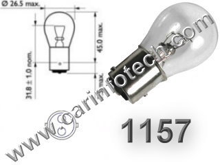 #1157, 1157 (Dual Circuit), 1016, 1034, 1076, 1077, 1130, 1158, 1493, 2057, 2357, 2397, 7528, 2F2112011 Wagner, 17916 Bay15d, Miniature Bulb Bay15d Base, 12.8/14.0 Volt, 2.1/0.59 Amp, 26.88/8.26 Watt, S8, DC Index Bayonet Base,  1,200/5,000 Hour 