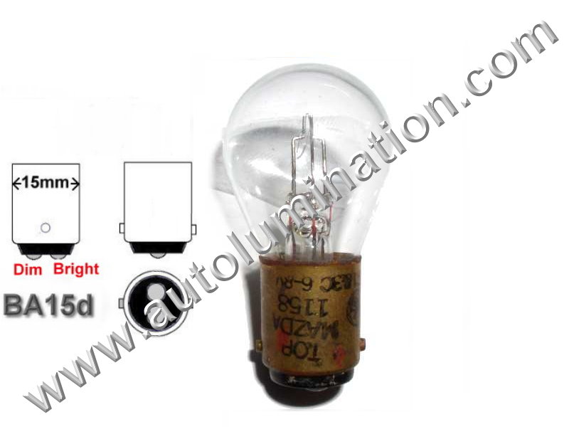 #1158 Miniature Bulb Ba15d Base, 6.4/7 Volt, 2.63/0.75 Amp, 16.57 Watt, S8, Miniature Bulb DC Bayonet Base,  200/1000 Hour 