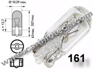 #161, 161 (Single Circuit),  12v, T10, T3-1/4, Miniature Bulb Glass Wedge Base,  14 Volt, .19 Amp, 2.66 Watt, T3-1/4 Glass Wedge Base, Miniature Bulb, 2.66 MSC C-2F Filament Design, 4,000 Average Rated Hours,1.06