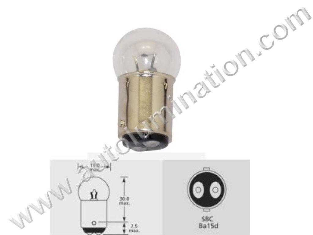 #206 MINIATURE BULB Ba15d BASE, G6, G18, G18.5, 6.5 Volt, .5 Amp, G-6, Dual Contact (DC) Bayonet (Ba15d) Base, C-6 Filament Design, 6.0 MSCP, 1.44