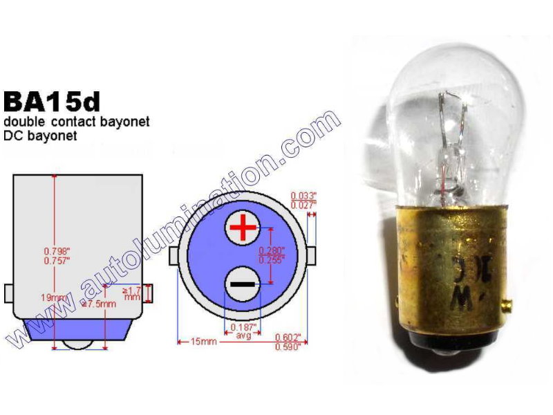 #210, Miniature Bulb, Ba15d Base, 6.5 Volt, 1.78 Amp, 11.57 Watt, B6 Double Contact Bayonet, BA15d Base, 15.0 MSCP, C-6, Filament Design, 100 Average Rated Hours, 1.75