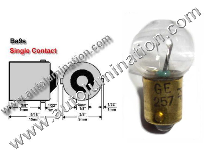 #257, MINIATURE BULB BA9S BASE,  14.0 Volt, 0.27 Amp, G4-1/2, Miniature Bayonet, BA9S Base, C2-R Filament Design, 500 Average Rated Hours, 1.06