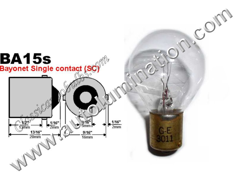 #3011 Miniature Bulb, BA15s Base, 28 Volt, 1.29 Amp, 36 Watt, Clear, S-11, Single Contact (BA15s) Base, 44.0 MSCP, C-2V Filament Design, 2.38