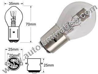 #393, BA20d, P20d,  Miniature Bulb Ba20 Base, 6 Volt, 2.5/1.75 Amp, S11 Halogen, DC Bayonet Base, 500 Hour 