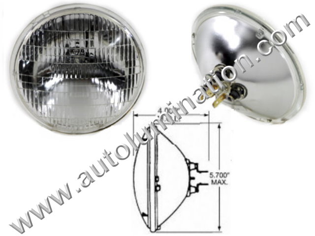 Sealed Beam, PAR 46, 4020. 4020PR. H4020, Headlight, Head Light Bulb, Glass Halogen, 6 Volt, 5-3/4 Inch Round, 5.75