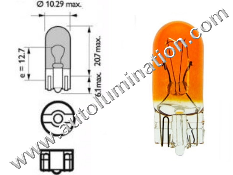 #555, 555,147, 259, 285, 447, T10, T3-1/4, Miniature Bulb Glass Wedge Base, 6.3 Volt, .25 Amp, 1.575 Watt, T3-1/4, Glass Wedge Base, Miniature Bulb, 0.9 MSCP, C-2R Filament Design, 3,000 Average Rated Hours, 1.06