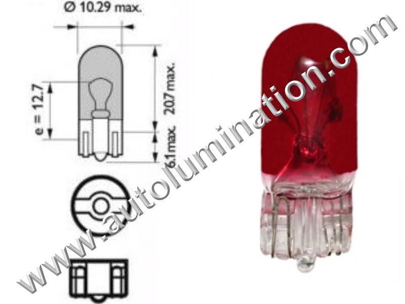 #555, 555,147, 259, 285, 447, T10, T3-1/4, Miniature Bulb Glass Wedge Base, 6.3 Volt, .25 Amp, 1.575 Watt, T3-1/4, Glass Wedge Base, Miniature Bulb, 0.9 MSCP, C-2R Filament Design, 3,000 Average Rated Hours, 1.06