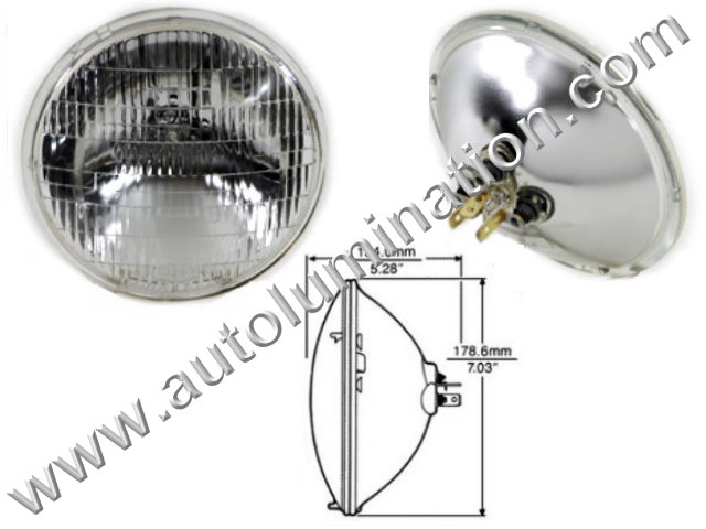 Sealed Beam, PAR 56, 6006. 6006PR. H6006, Headlight, Head Light Bulb, Glass Halogen, 6 Volt, 7 Inch Round, 7