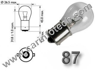 #87, 87, 1129, 1619, 1680, MINIATURE BULB BA15S BASE - 6.8 Volt 1.91 Amp S8 Single Contact Bayonet (Ba15S) Base, 15.0 MSCP C-6 Filament Design. 300 Average Rated Hours, 2.0