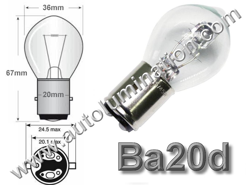 #A7379, 6245B, Ba20d, P20d, Miniature Bulb Ba20d Base, 12 Volt, 3.5 Amp, S11 Halogen, DC Bayonet Base, 500 Hour 