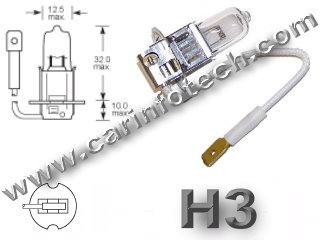#H3, Headlight, Head Light Bulb, Glass Halogen, 6.3 Volt, .9 Amp, 55 Watt, PK22s, Glass Halogen Base