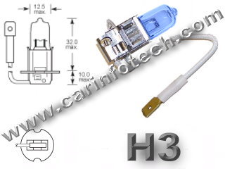 #H3, Headlight, Head Light Bulb, Glass Halogen, 6.3 Volt, .9 Amp, 55 Watt, PK22s, Glass Halogen Base